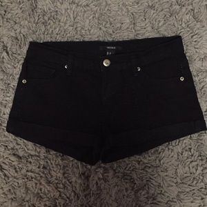 Black denim shorts